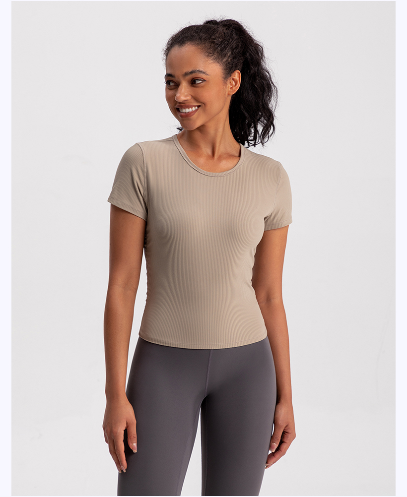 Women's Ribbed Short Sleeve Workout Top - Fuchsia Athletic Yoga Shirt for Gym & Training