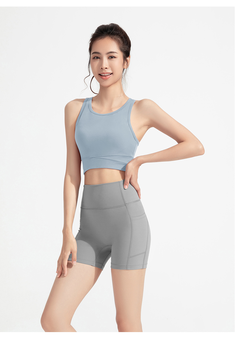 Women's Yellow Crop Tank Top & Gray High - Waisted Shorts Set - Activewear for Yoga, Fitness