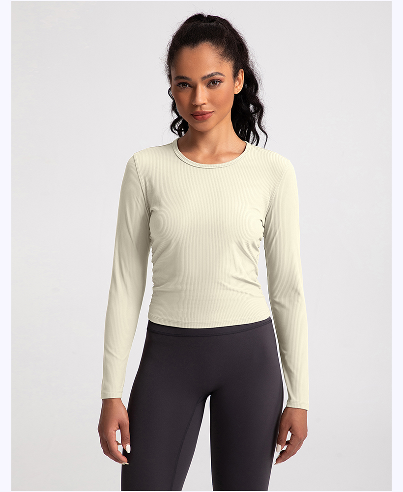 Women's Light Pink Ribbed Long - Sleeve Crop Top, Athletic Workout Shirt