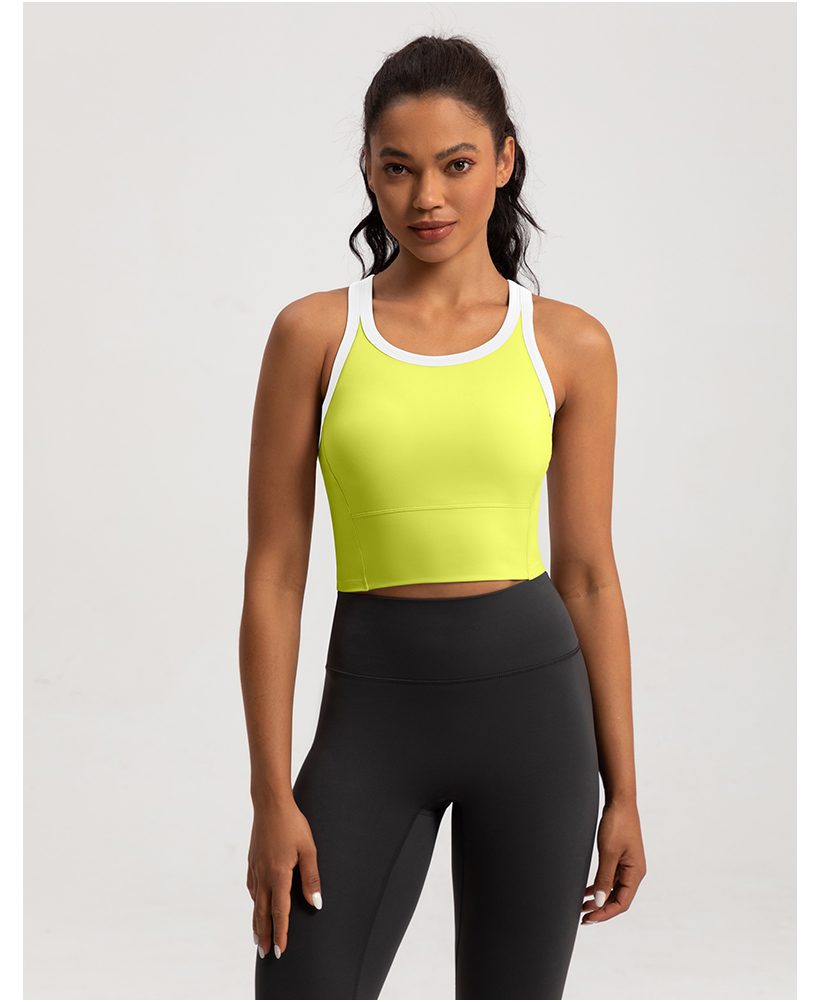 Women's Contrast Trim Crop Tank Top - White & Gray Racerback Athletic Vest