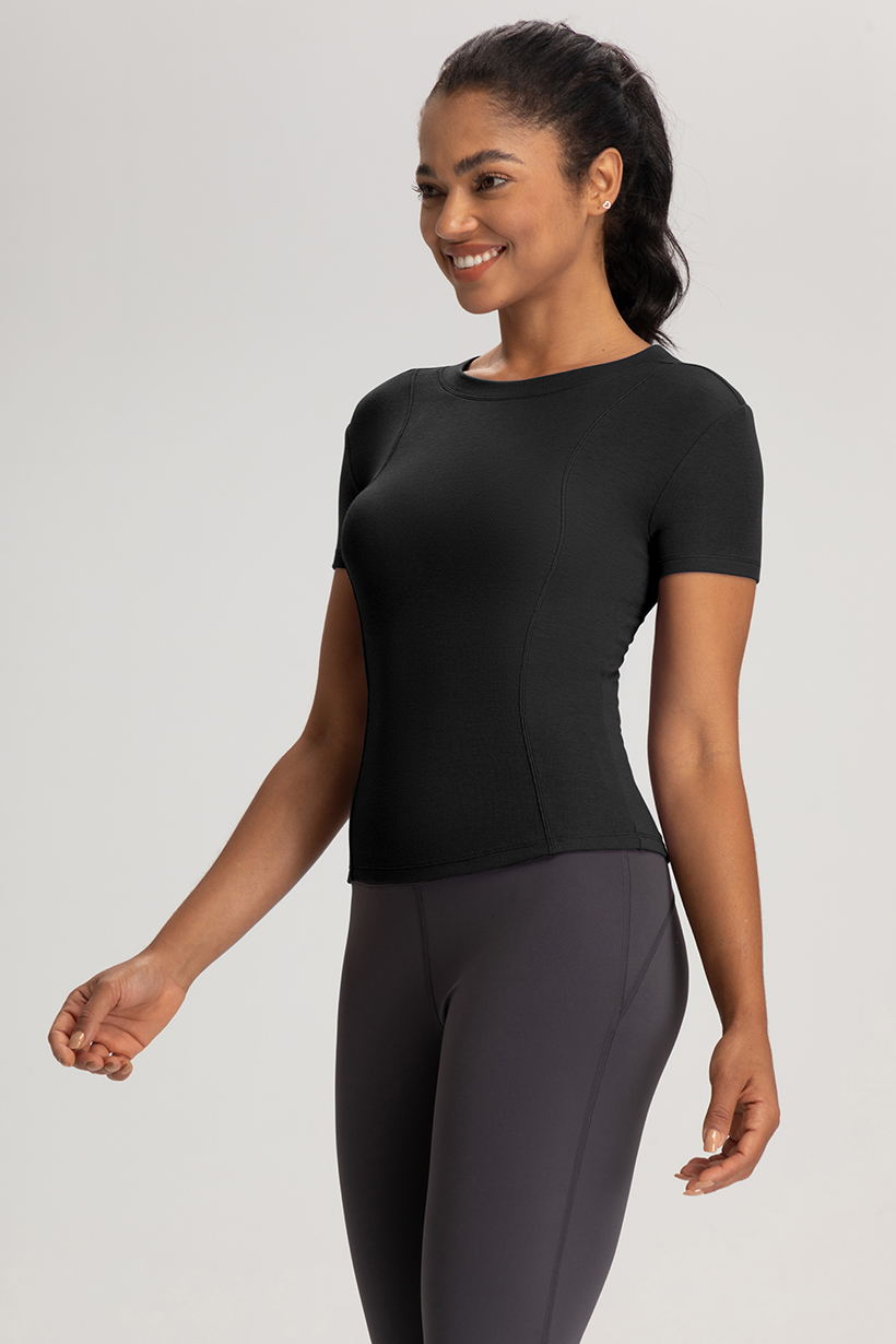 Women's Form - Fitting Short - Sleeve Workout Top, Purple Athletic Yoga Shirt