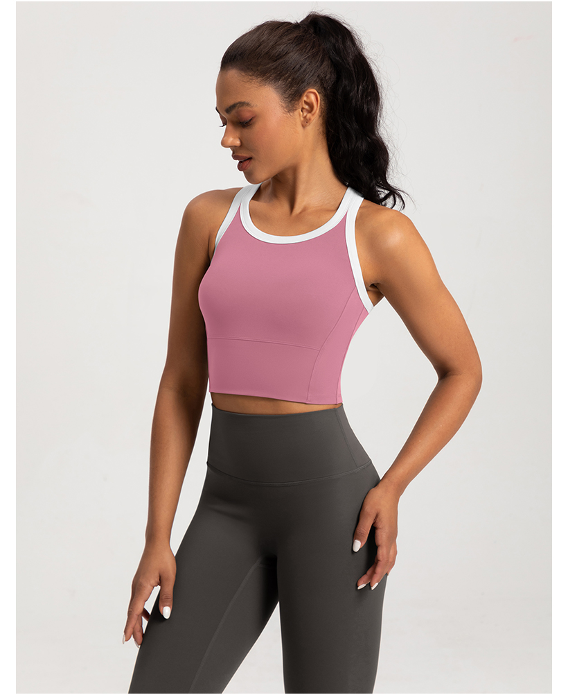 Women's Contrast Trim Crop Tank Top - White & Gray Racerback Athletic Vest