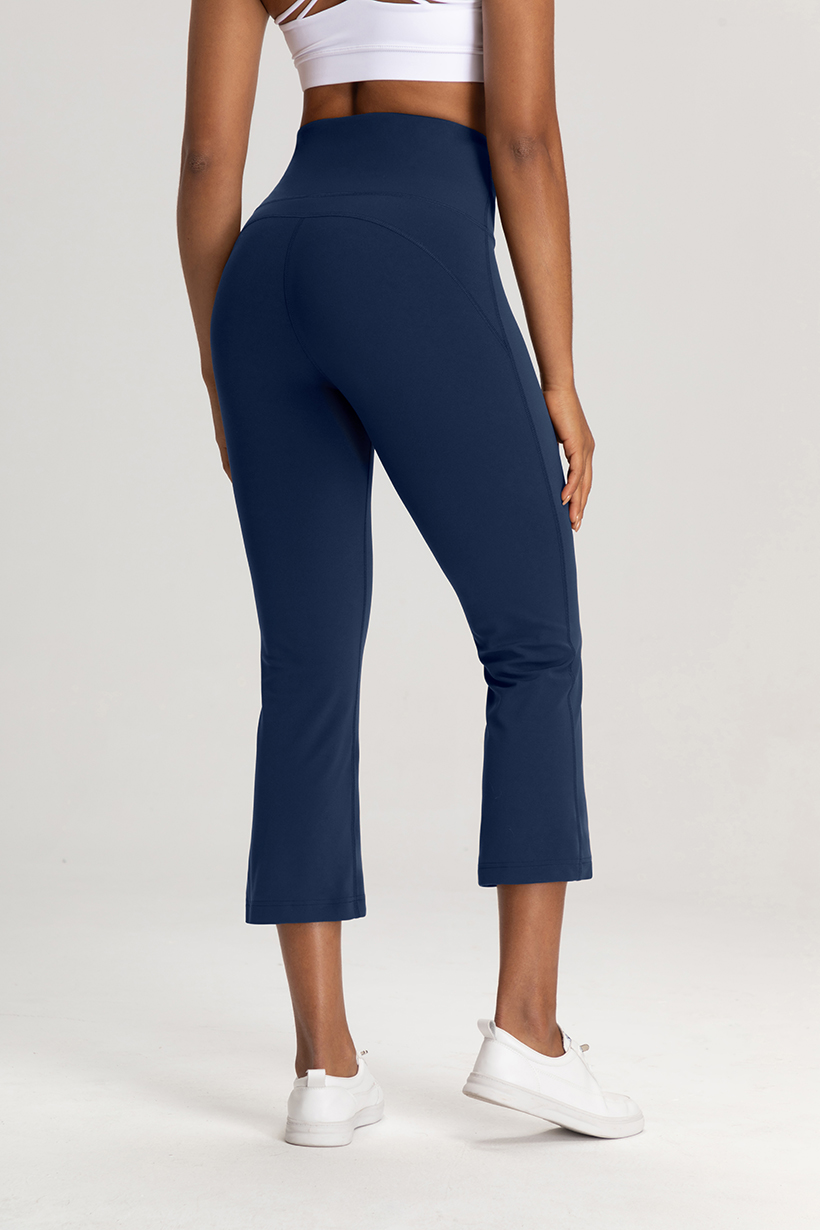 Women's High - Waisted Sage Green Cropped Flare Yoga Pants, Capri Leggings