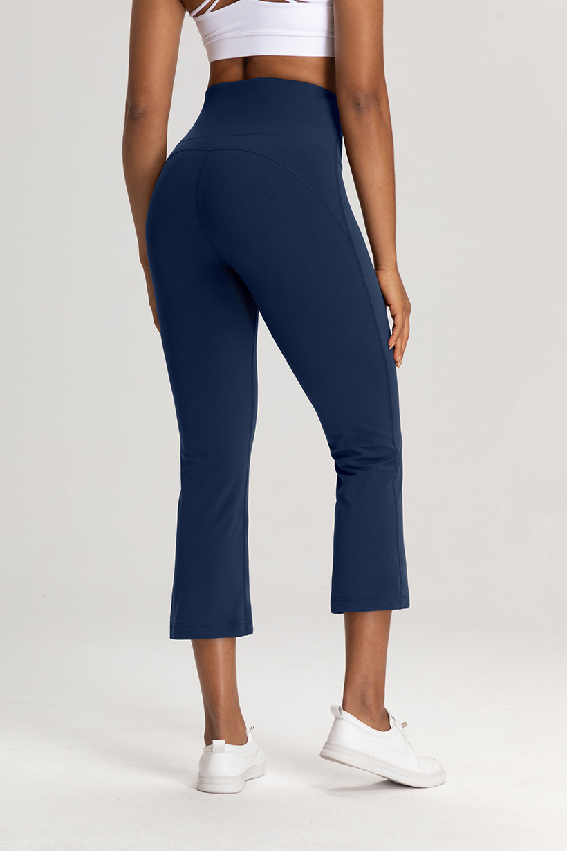 Women's High - Waisted Sage Green Cropped Flare Yoga Pants, Capri Leggings