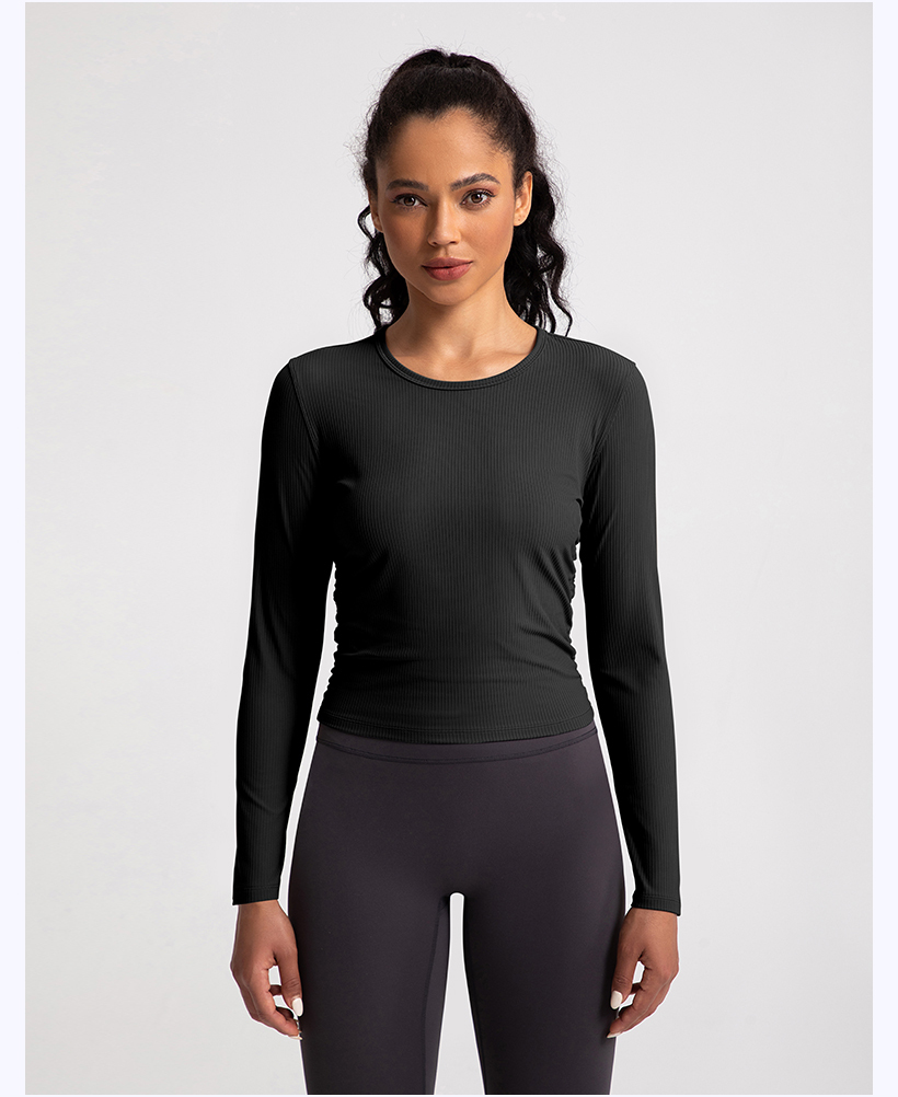 Women's Light Pink Ribbed Long - Sleeve Crop Top, Athletic Workout Shirt