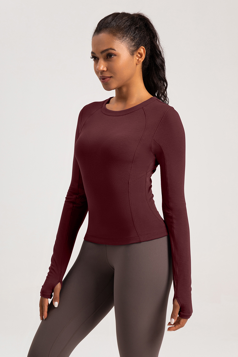 Women's Purple Crew Neck Long - Sleeve Slim Fit Workout Top, Athletic Yoga Shirt