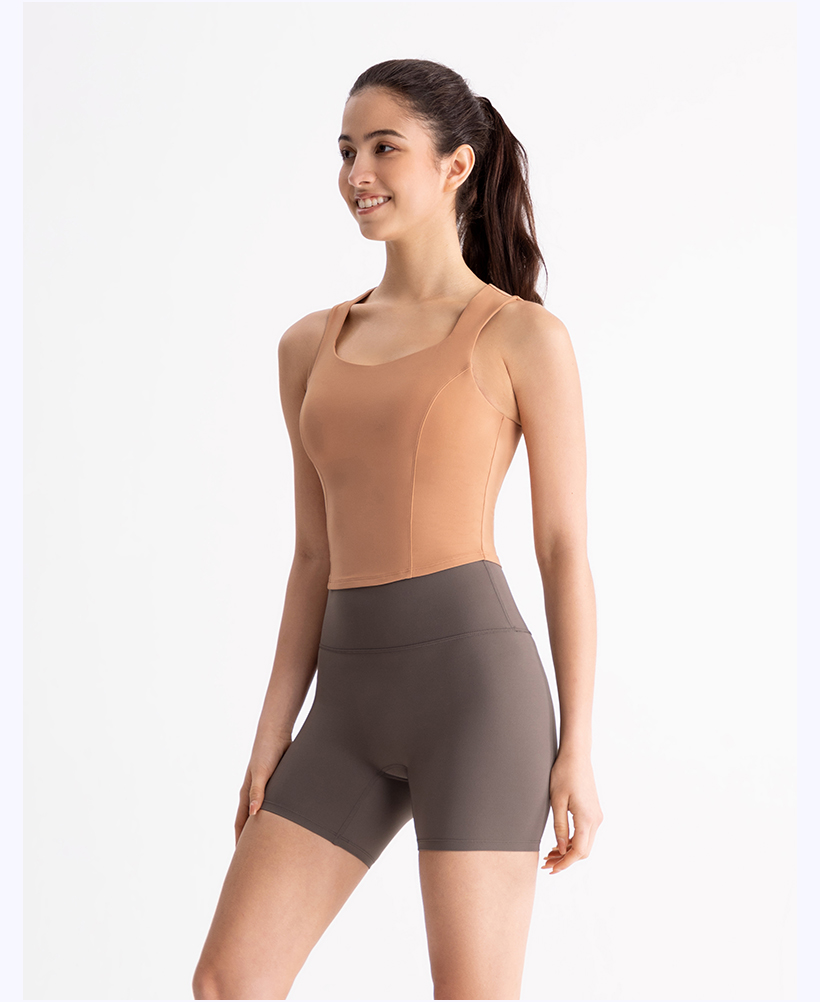 Women's Nude Brown Tank Top & Gray High-Waisted Biker Shorts Set, Naked-Feeling Shaping Activewear
