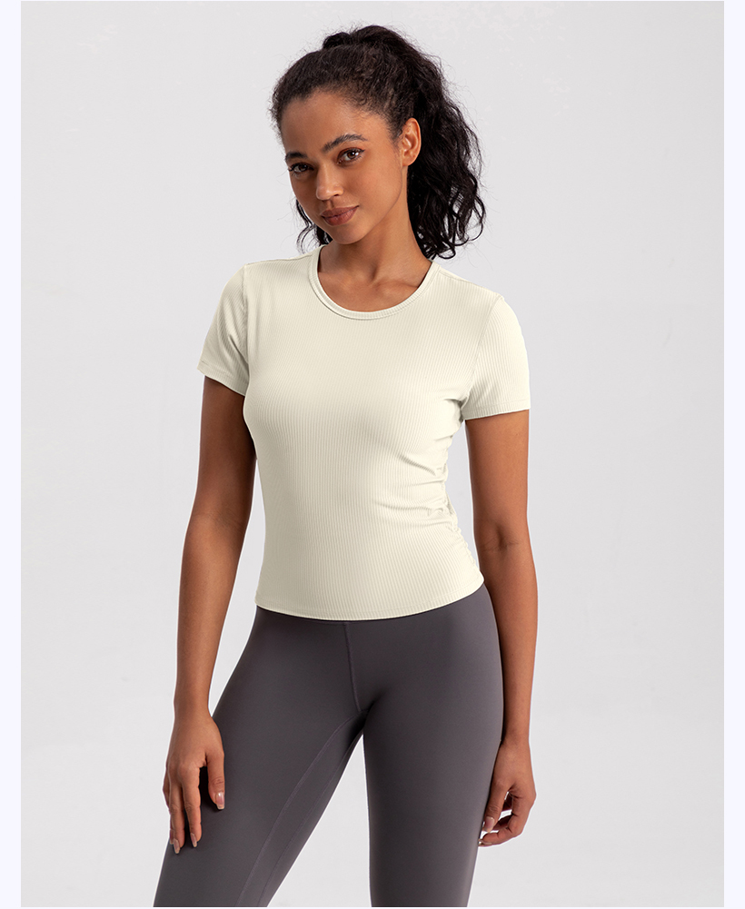 Women's Ribbed Short Sleeve Workout Top - Fuchsia Athletic Yoga Shirt for Gym & Training