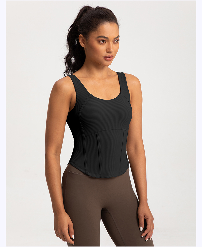 Women's Ribbed Corset - Style Workout Tank Top, Khaki Athletic Vest for Yoga & Fitness