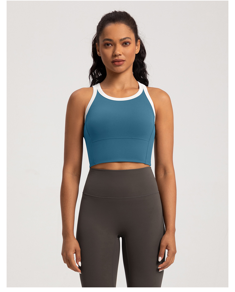 Women's Contrast Trim Crop Tank Top - White & Gray Racerback Athletic Vest