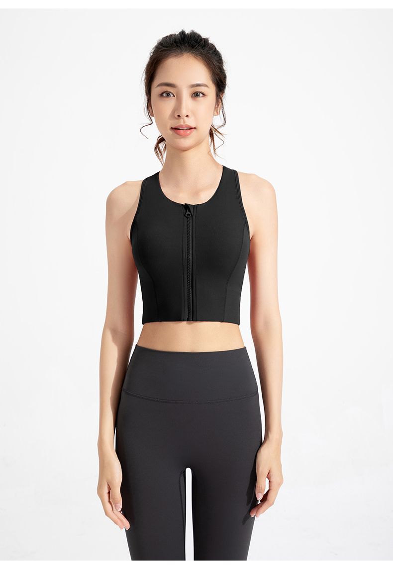 Women's Zip - Front Crop Sports Bra - Wine Red Athletic Bra for Yoga & Fitness