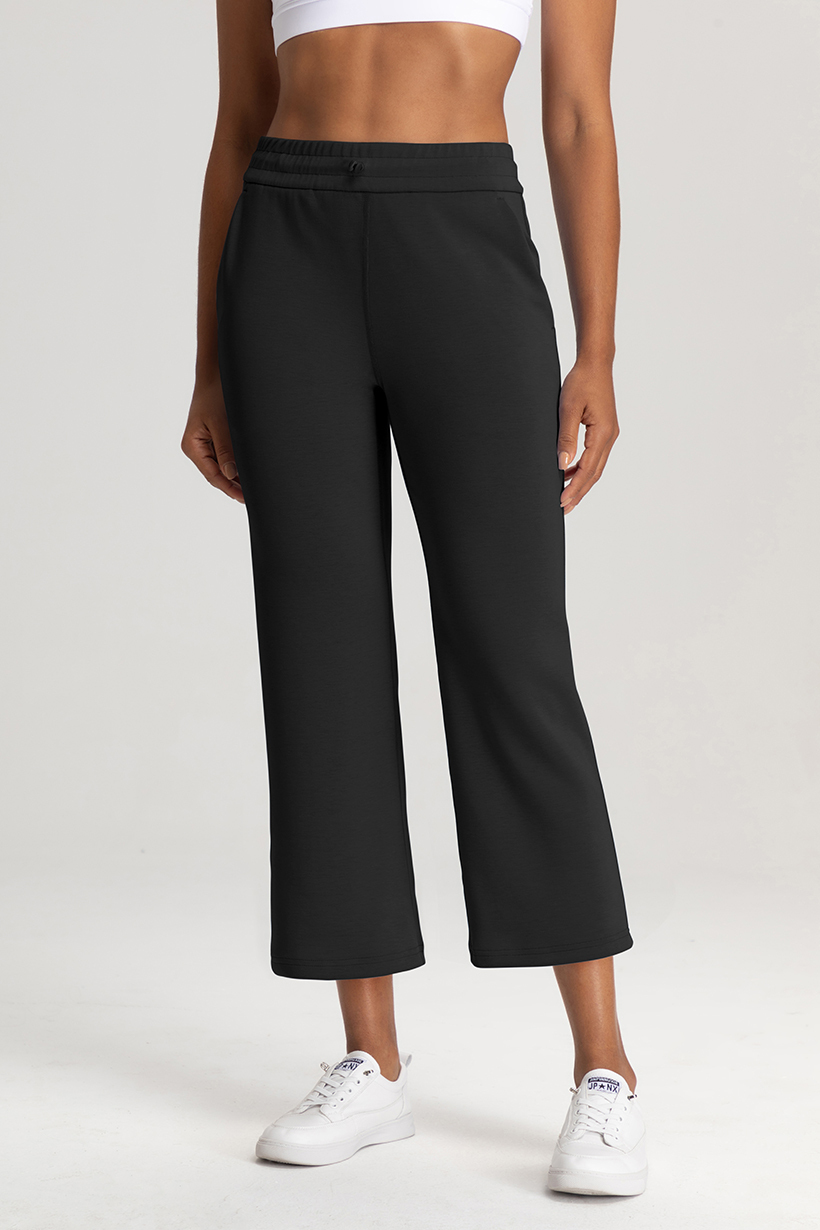 Women's High - Waisted Dark Gray Wide - Leg Cropped Pants with Drawstring