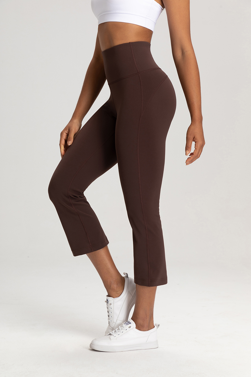 Women's High - Waisted Sage Green Cropped Flare Yoga Pants, Capri Leggings