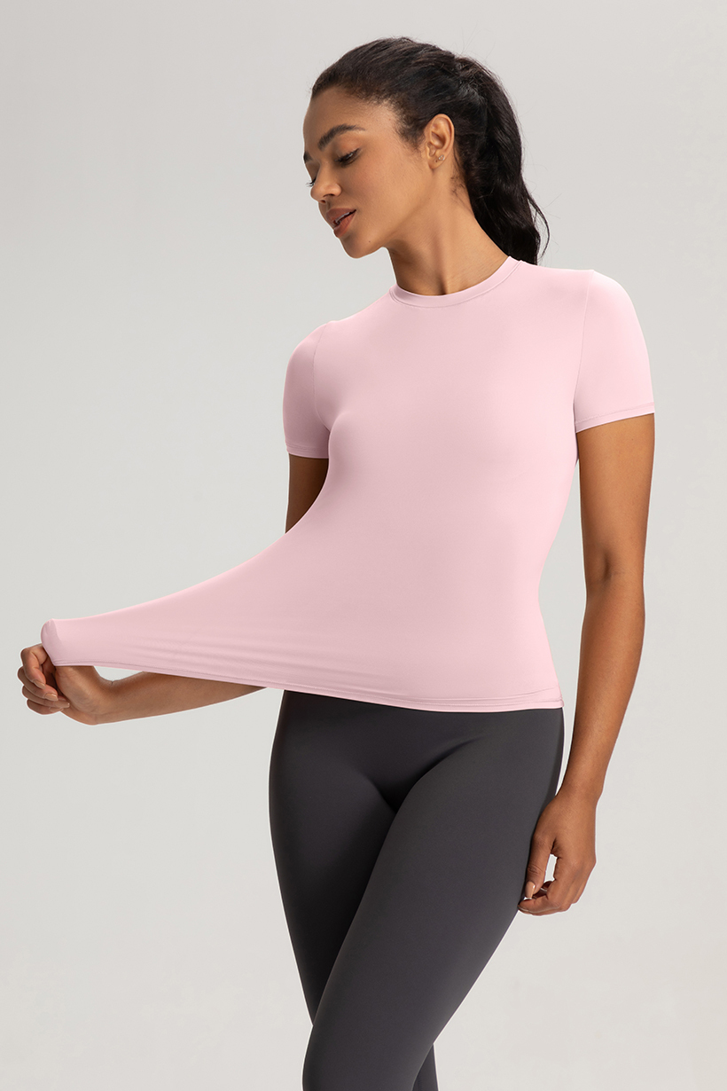 Women's Taupe Short - Sleeve Stretch Workout Top, Athletic & Yoga Shirt