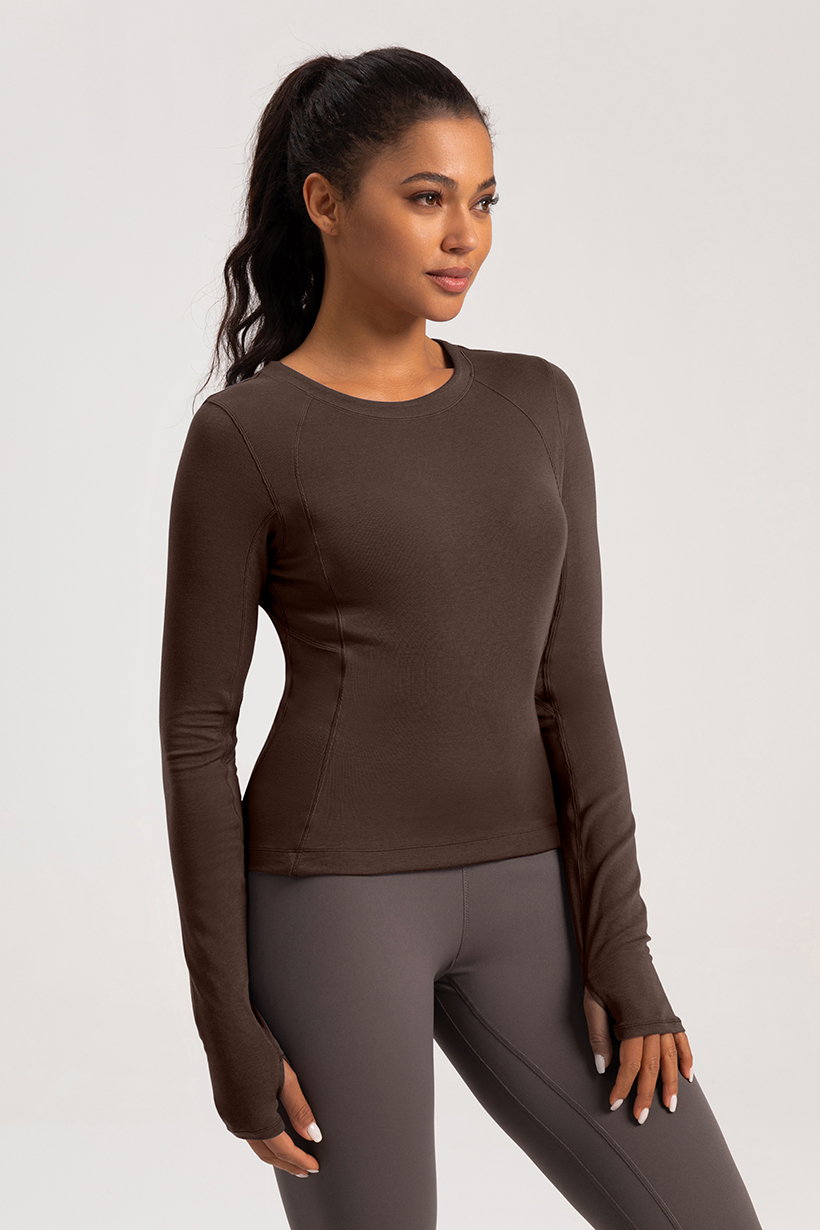 Women's Purple Crew Neck Long - Sleeve Slim Fit Workout Top, Athletic Yoga Shirt