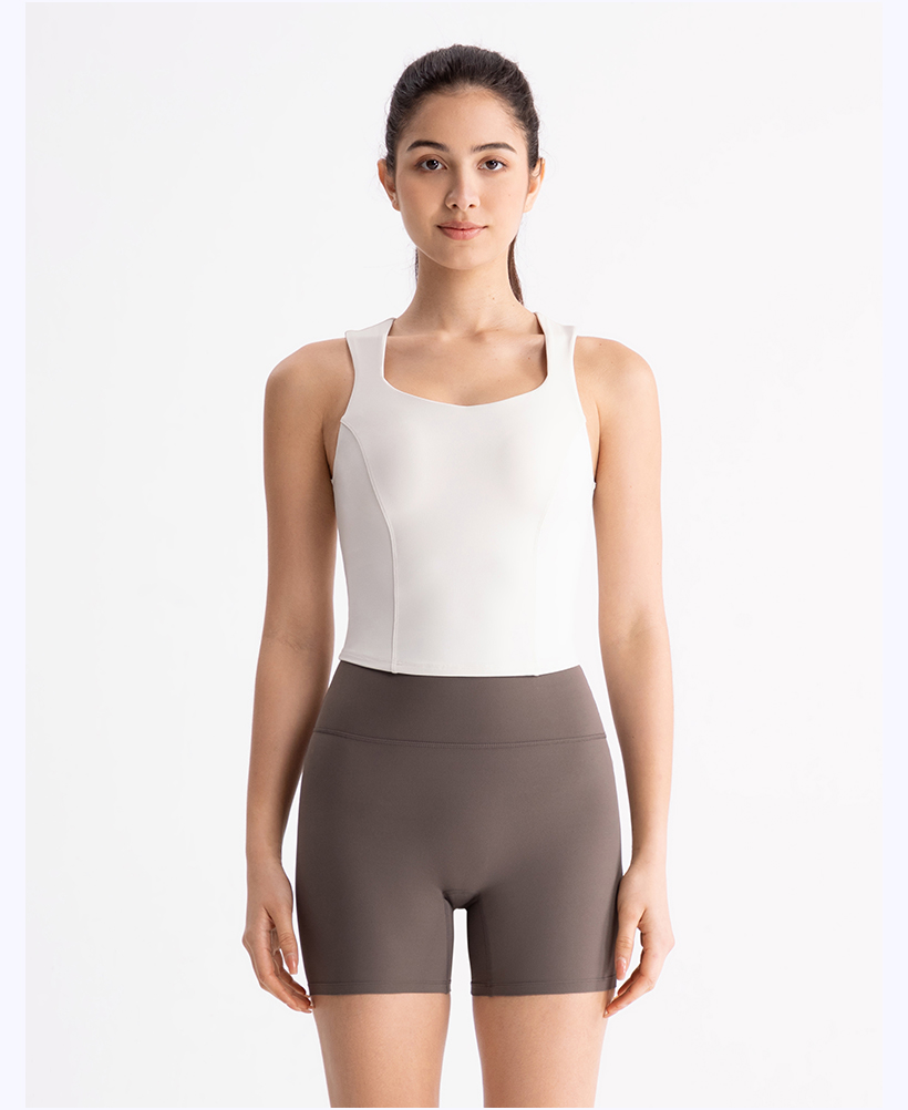 Women's Nude Brown Tank Top & Gray High-Waisted Biker Shorts Set, Naked-Feeling Shaping Activewear