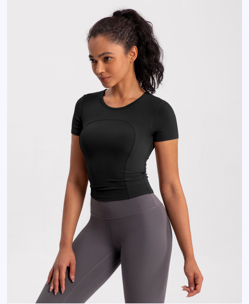 Women's Black Short - Sleeve Compression Workout Top, Yoga & Fitness