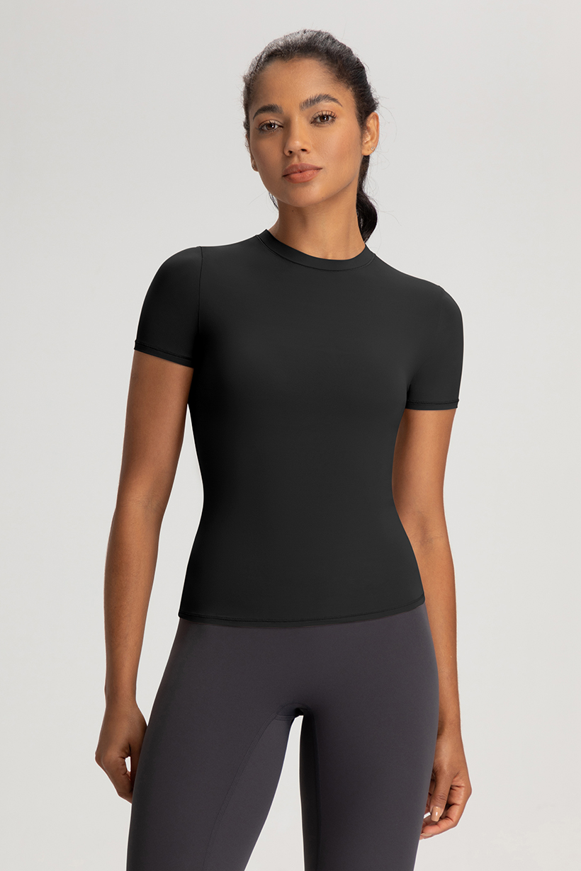 Women's Taupe Short - Sleeve Stretch Workout Top, Athletic & Yoga Shirt