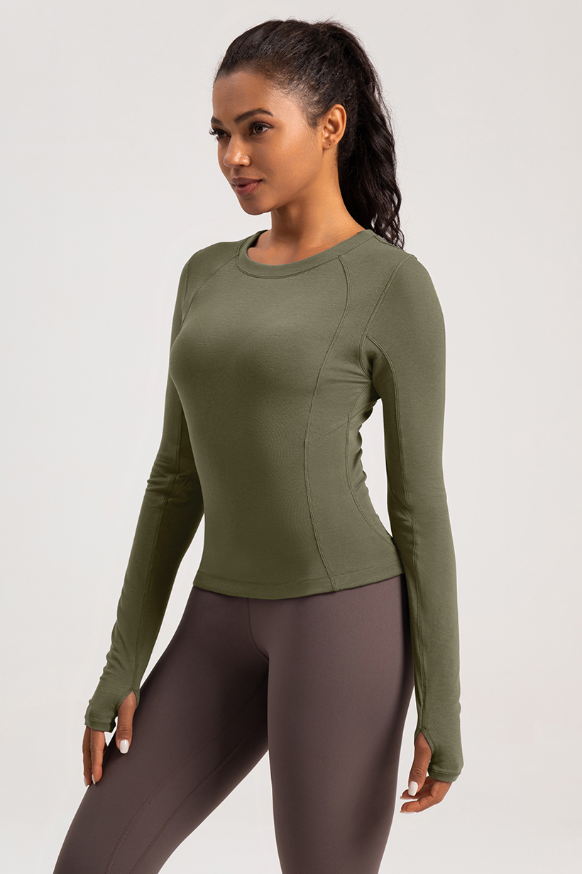 Women's Purple Crew Neck Long - Sleeve Slim Fit Workout Top, Athletic Yoga Shirt