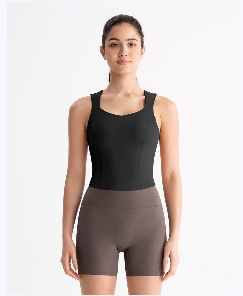 Women's Nude Brown Tank Top & Gray High-Waisted Biker Shorts Set, Naked-Feeling Shaping Activewear