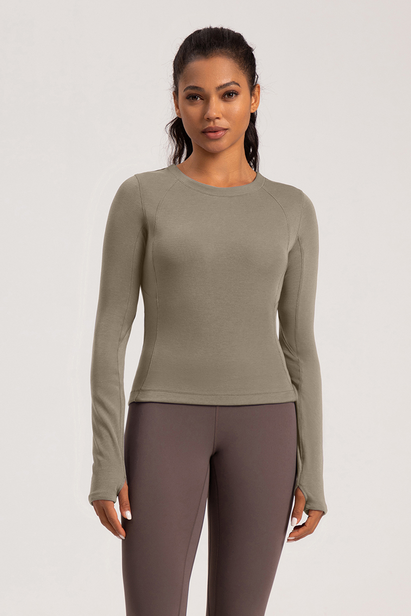 Women's Purple Crew Neck Long - Sleeve Slim Fit Workout Top, Athletic Yoga Shirt