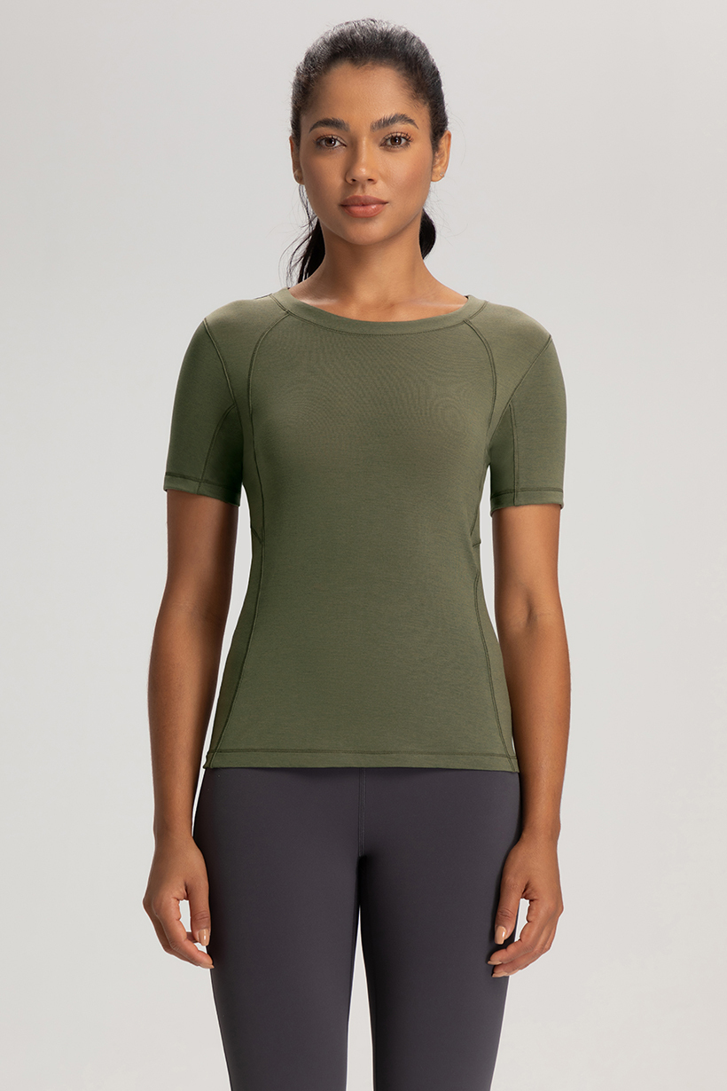 Women's Light Blue Short - Sleeve Athletic Top, Yoga & Workout Shirt