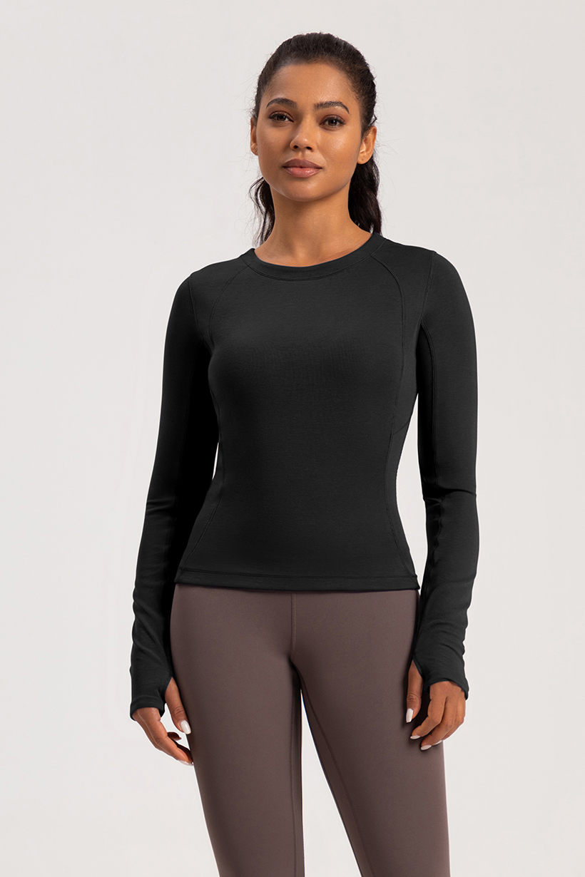 Women's Purple Crew Neck Long - Sleeve Slim Fit Workout Top, Athletic Yoga Shirt