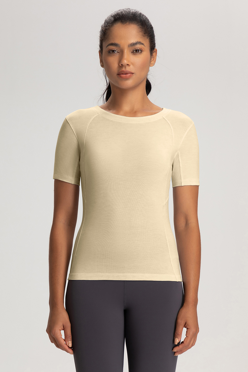 Women's Light Blue Short - Sleeve Athletic Top, Yoga & Workout Shirt