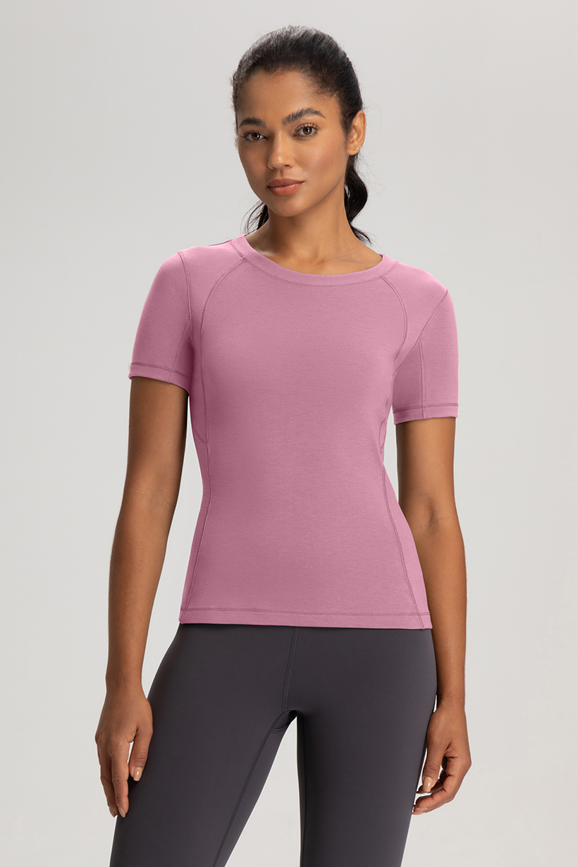 Women's Light Blue Short - Sleeve Athletic Top, Yoga & Workout Shirt