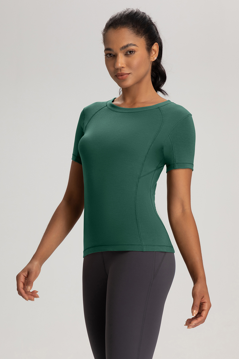 Women's Light Blue Short - Sleeve Athletic Top, Yoga & Workout Shirt