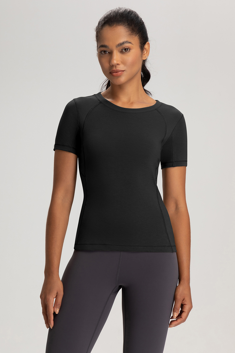 Women's Light Blue Short - Sleeve Athletic Top, Yoga & Workout Shirt