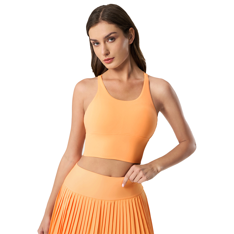 Women's Orange Racerback Crop Tank Top with Pleated Tennis Skirt Set, Athletic Yoga Outfit for Workout