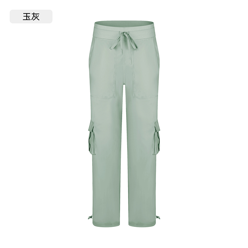 Women's Light Blue Cargo Pants with Drawstring Waist and Side Pockets