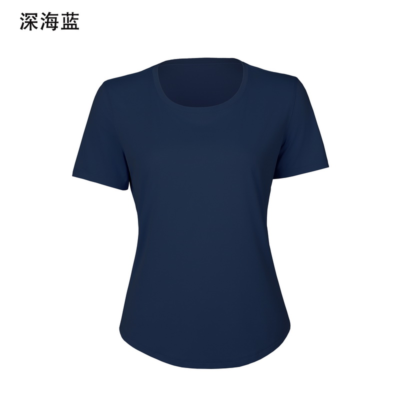 Women's Light Blue Crew Neck Short Sleeve Workout Tee, Athletic Yoga T - Shirt