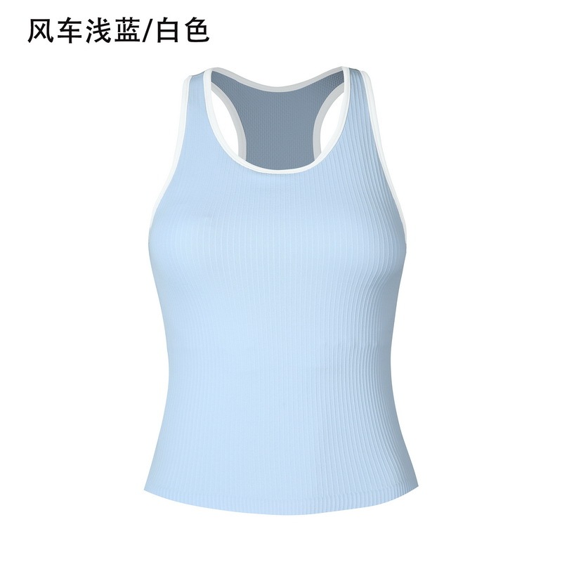 Women's Ribbed Racerback Crop Tank Top - Light Blue Sleeveless Slim Fit Athletic Workout Shirt