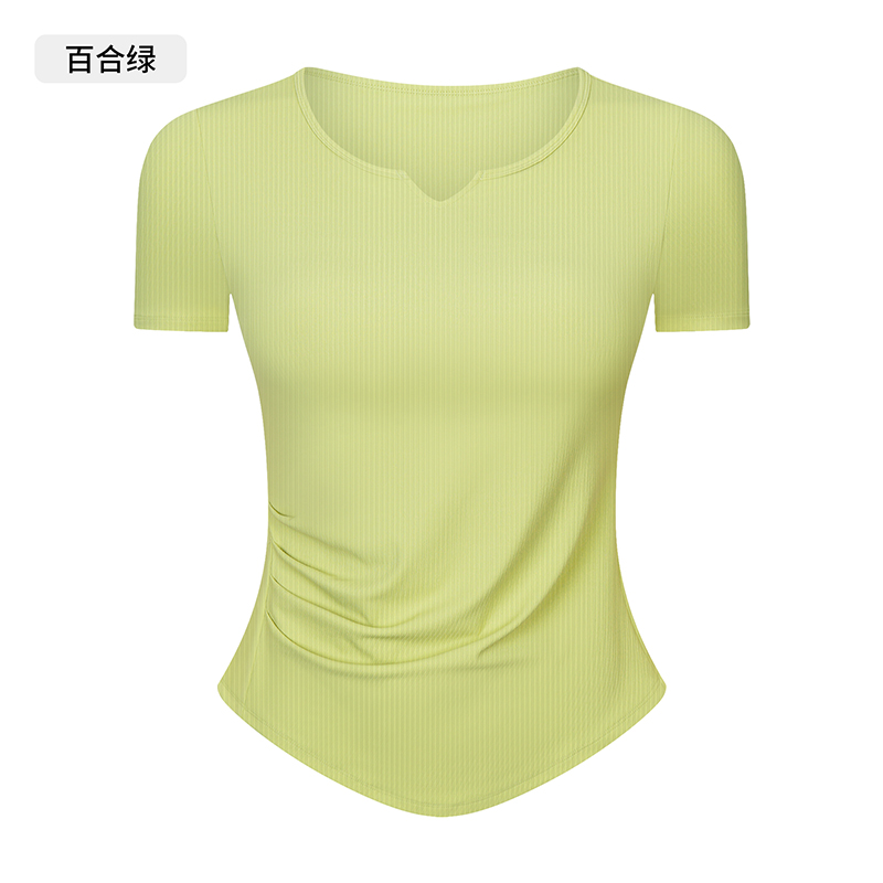 Women's Short Sleeve Notch Neck Yoga Top, Ribbed Slim Fit Workout Shirt for Gym, Pilates and Casual Wear