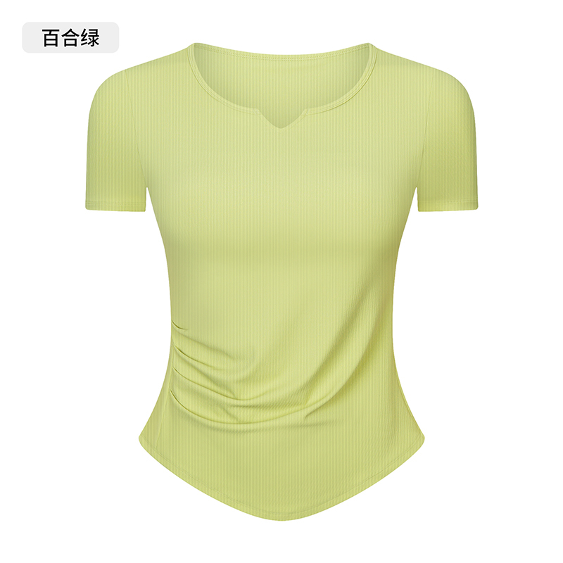 Women's Short Sleeve Notch Neck Yoga Top, Ribbed Slim Fit Workout Shirt for Gym, Pilates and Casual Wear