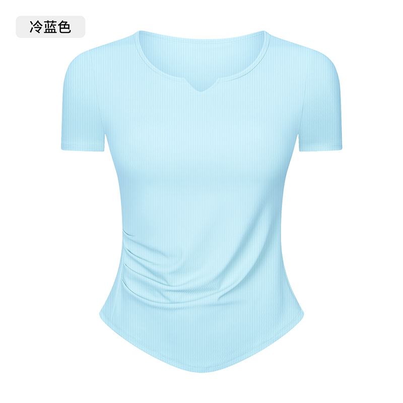Women's Short Sleeve Notch Neck Yoga Top, Ribbed Slim Fit Workout Shirt for Gym, Pilates and Casual Wear