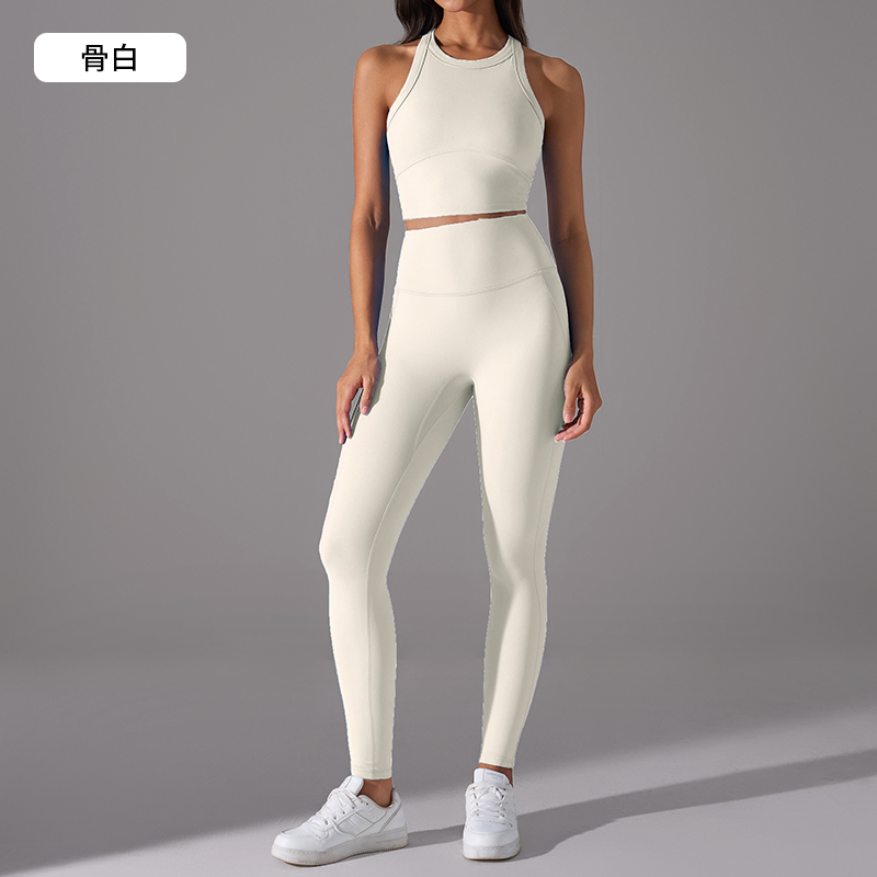 Women's Blue Crop Tank Top & Ankle - Length Leggings Set, Workout & Yoga Outfit