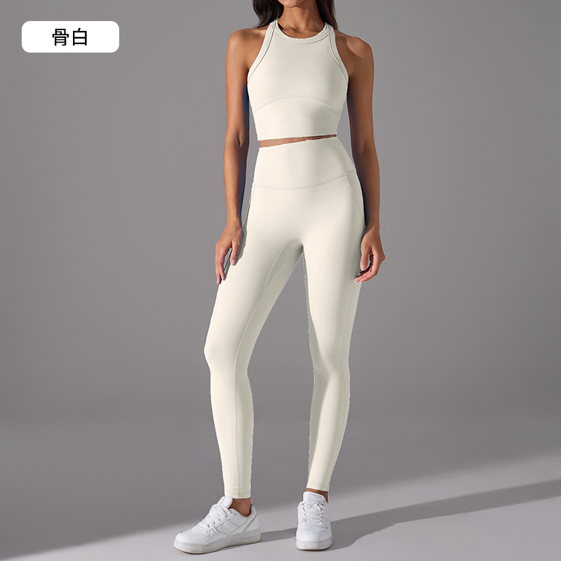 Women's Blue Crop Tank Top & Ankle - Length Leggings Set, Workout & Yoga Outfit