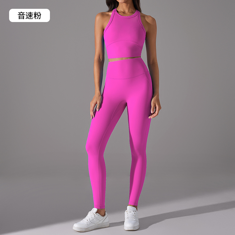 Women's Blue Crop Tank Top & Ankle - Length Leggings Set, Workout & Yoga Outfit