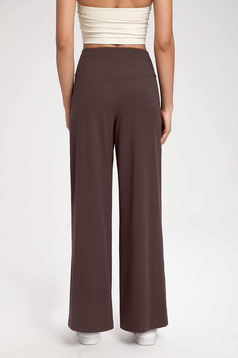 Women's High - Waisted Cream Wide - Leg Pants with Pockets, Loose Fit Trousers