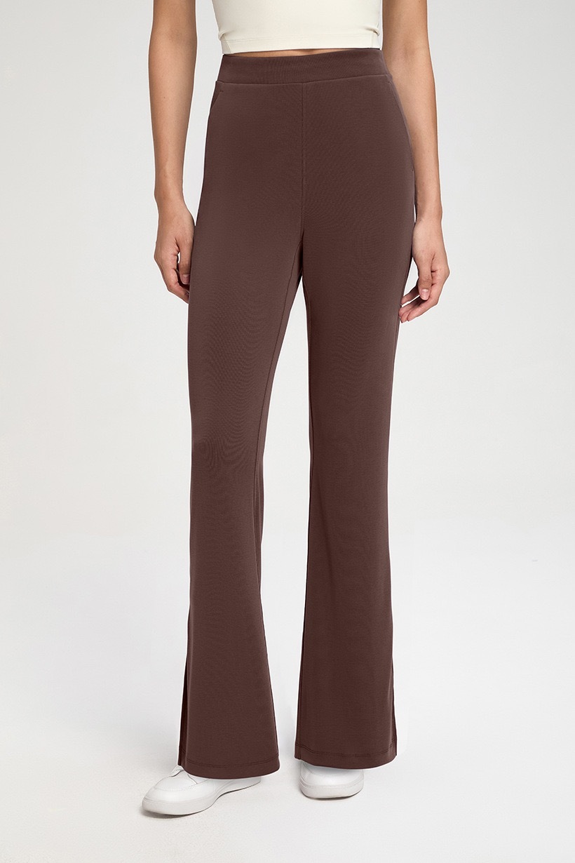 Women's High - Waisted Slate Blue Flare Yoga Pants with Side Slit, Bootcut Leggings