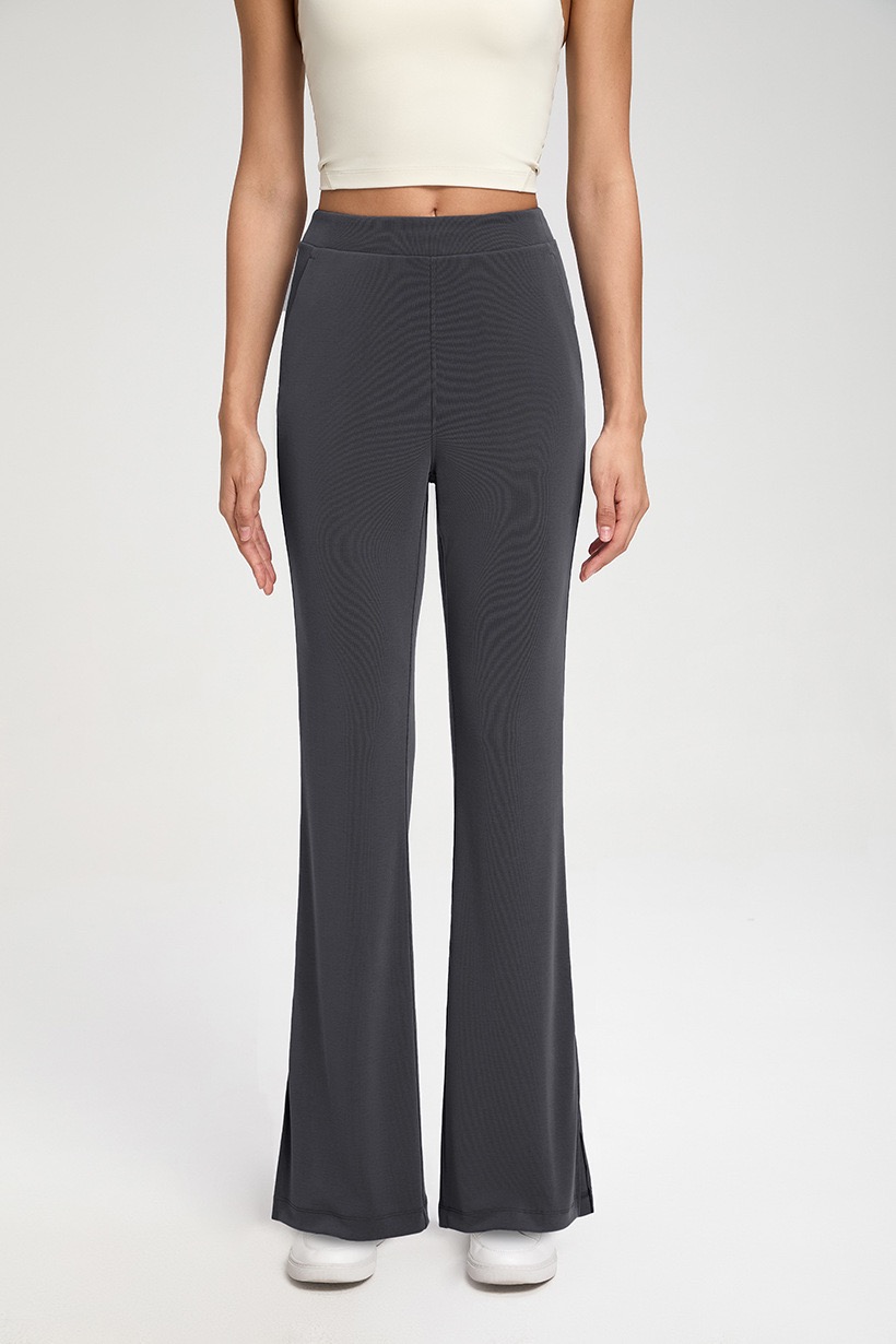 Women's High - Waisted Slate Blue Flare Yoga Pants with Side Slit, Bootcut Leggings