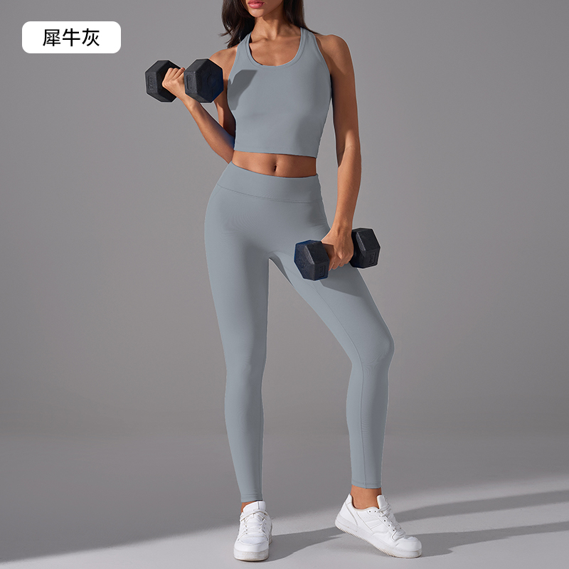 Women's Sonic Pink Racerback Crop Top & Leggings Set, Gym Workout Outfit