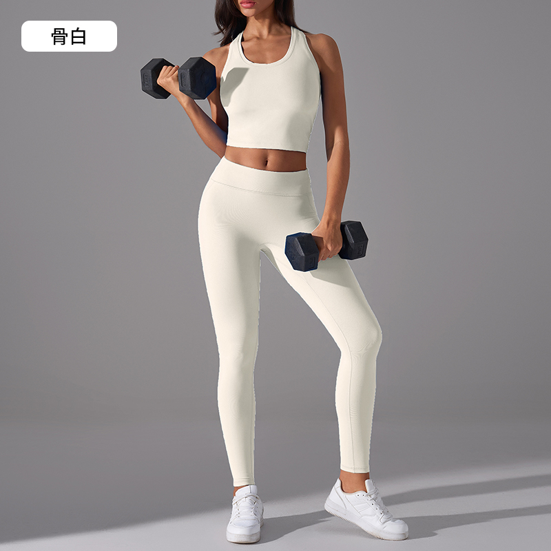 Women's Sonic Pink Racerback Crop Top & Leggings Set, Gym Workout Outfit