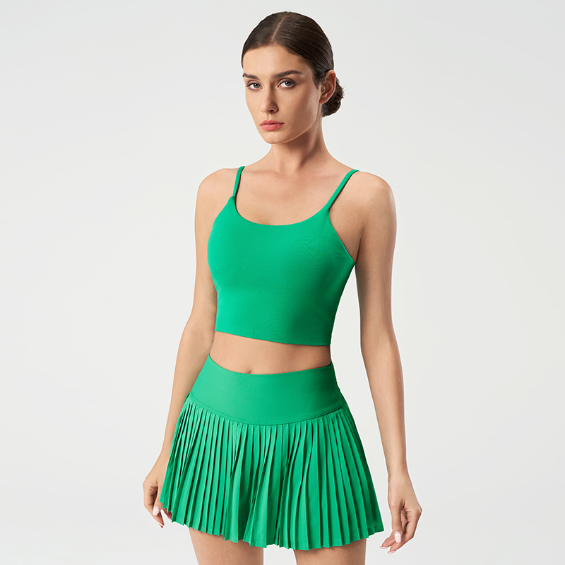 Orange Activewear Set for Women - Crop Tank Top and Pleated Skirt, Ideal for Tennis, Golf, and Everyday Wear