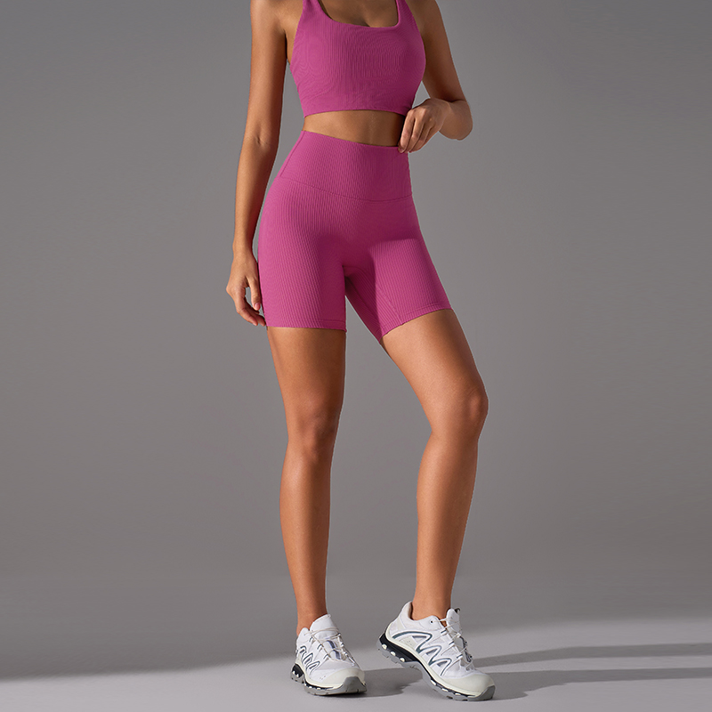 Women's Navy Blue Ribbed Sports Bra and Biker Shorts Set, Yoga & Workout