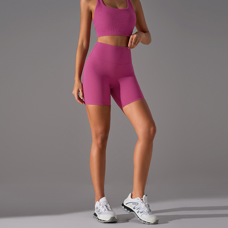 Women's Navy Blue Ribbed Sports Bra and Biker Shorts Set, Yoga & Workout