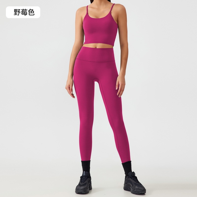 Women's Seamless Yoga Outfit Set - Spaghetti Strap Crop Top & High - Waisted Biker Shorts for Workout, Running, Fitness - Brown 